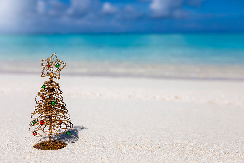 Small wire christmas tree on the beach